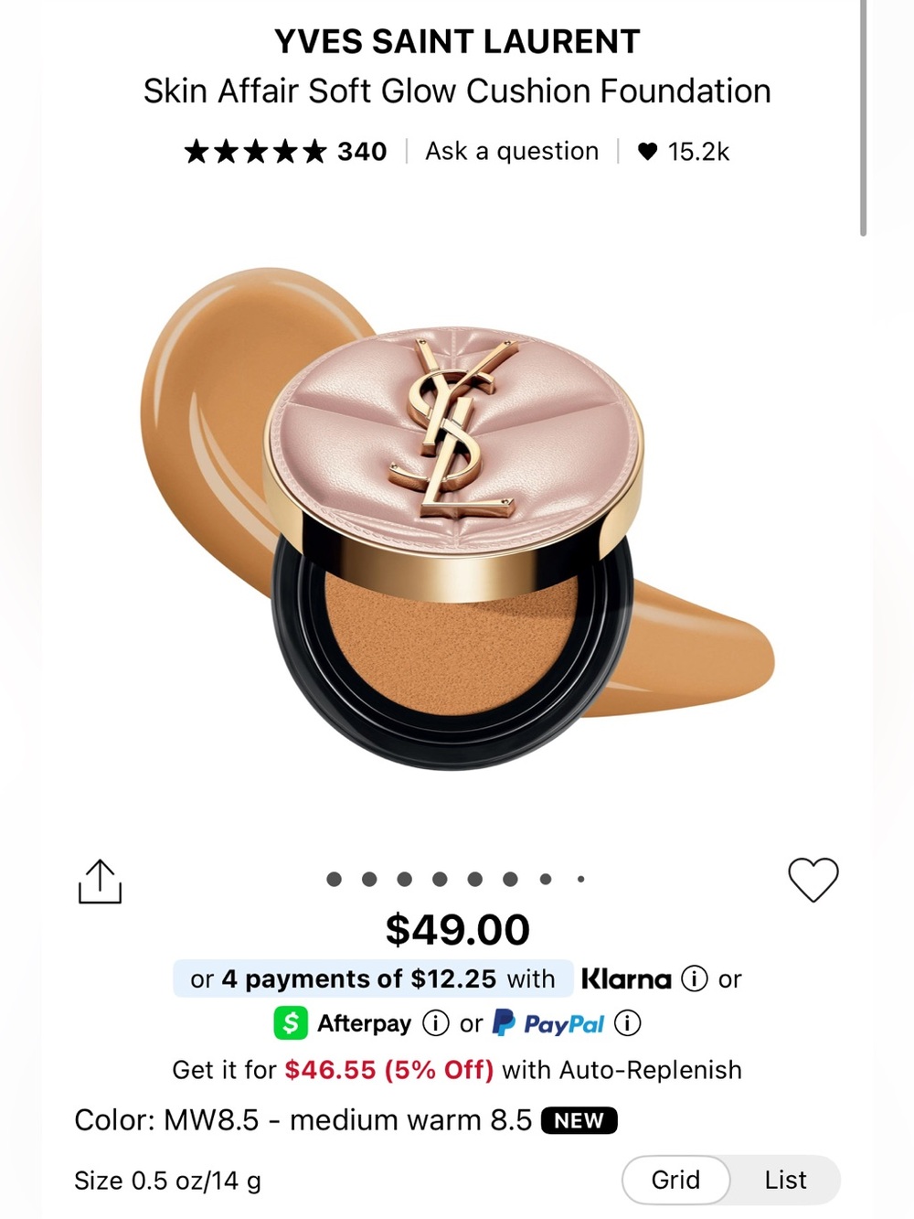 YSL Yves Saint Laurent Soft Glow Cushion Foundation - MW8.5 - medium warm 8.5